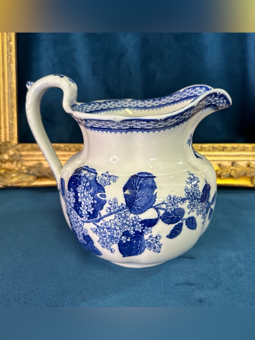 Antique Flow Blue Pitcher Royal Cauldon England 8" Tall Floral Pattern